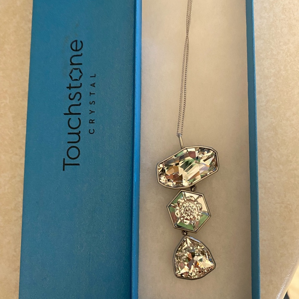 Touchstone Crystal Silver and Clear Pendant Necklace